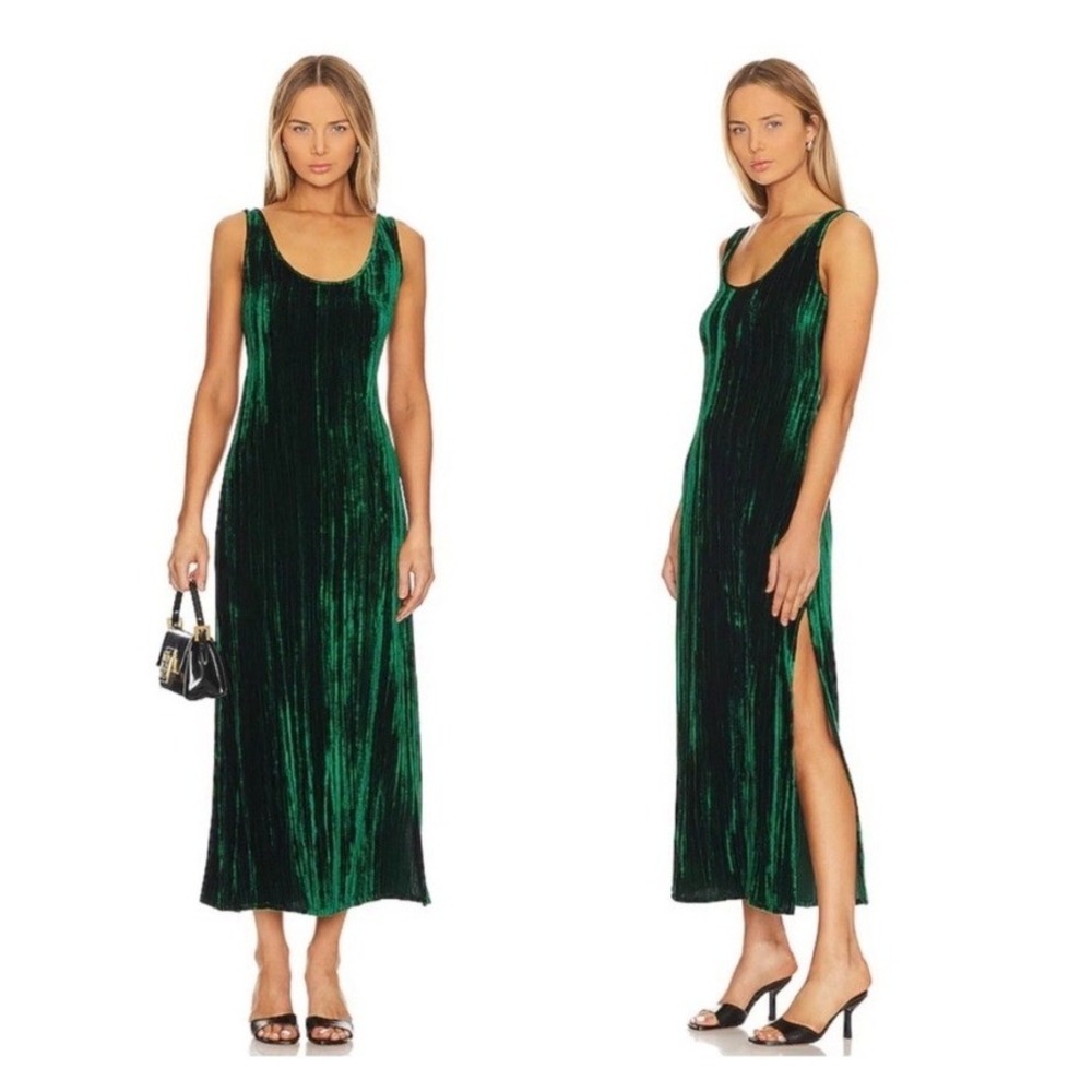 Enza Costa Velvet Maxi Dress Emerald Green Silk‎ Viscose Sleeveless Size Medium